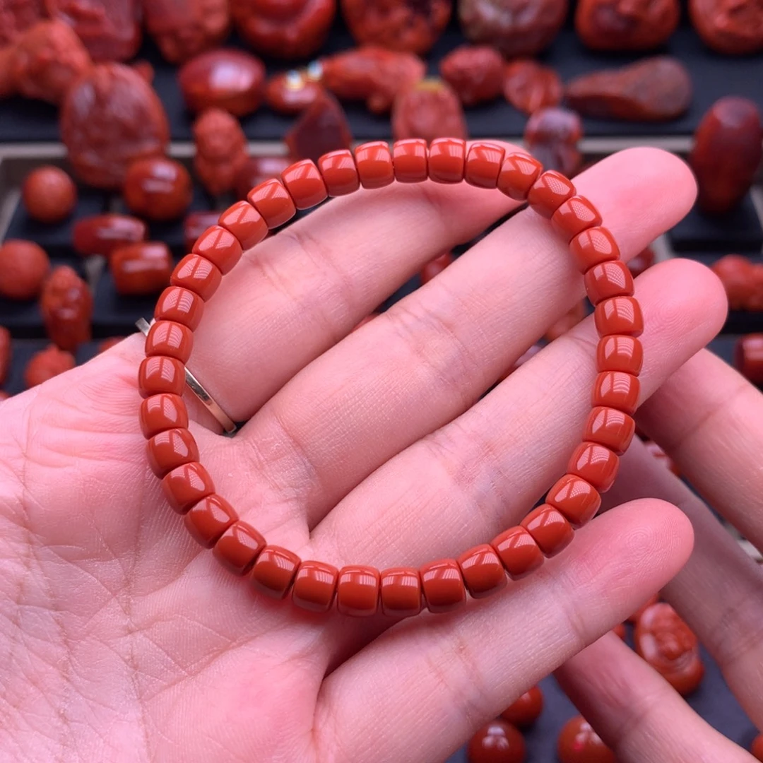 南红玛瑙未镶嵌川料原矿直切手串6.3mm