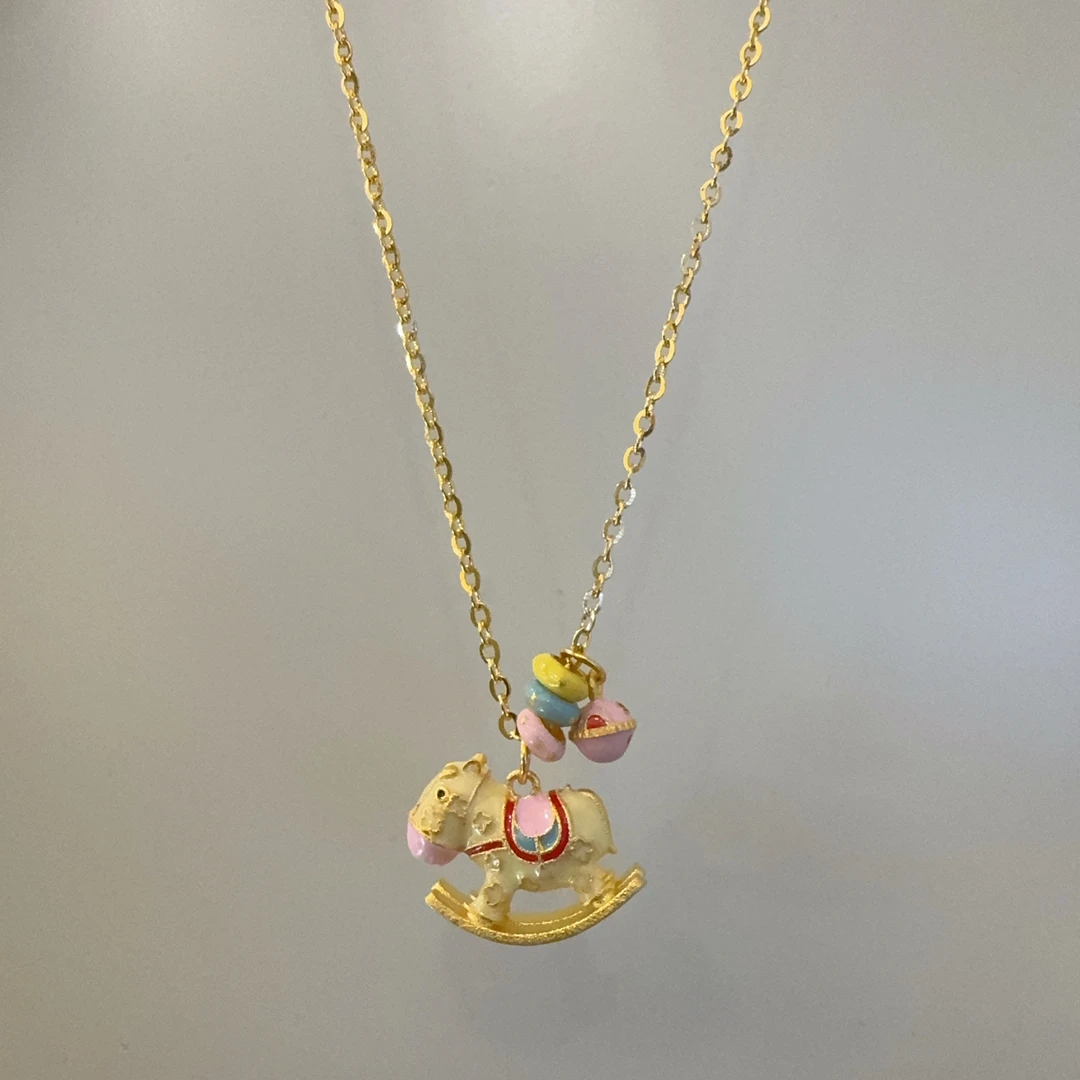 5g足金999高温烧蓝马卡龙色摇摇木马吊坠彩色