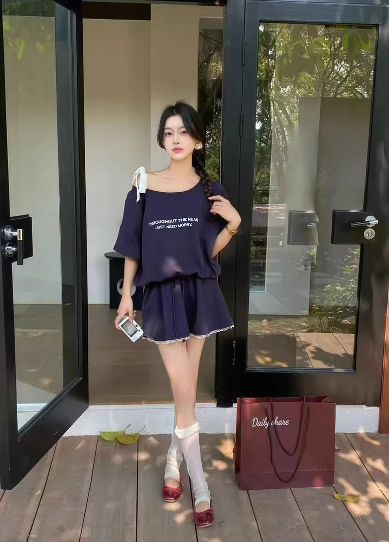 花花家时尚新款韩系蕾丝绑带套装（818）