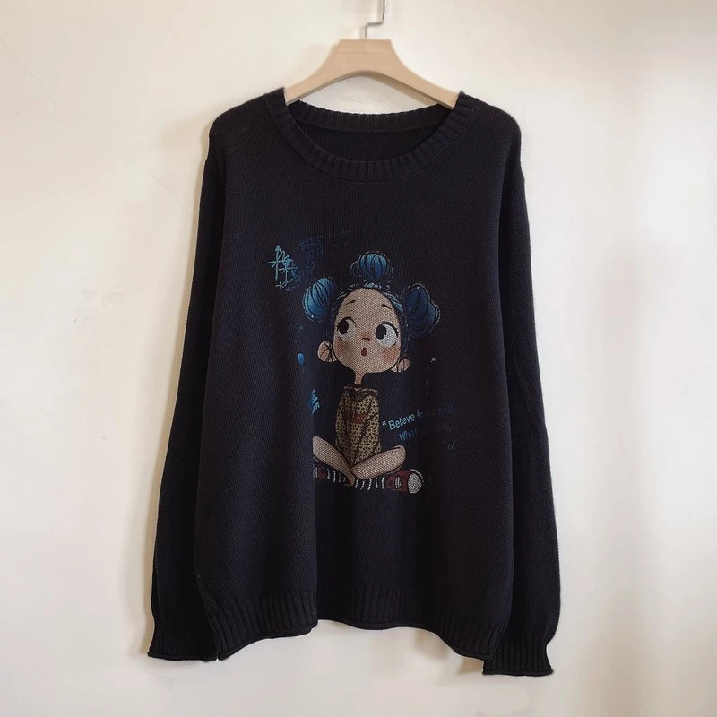时尚复古文艺休闲针织衫女圆领卡通印花减龄毛衣2025新款YX104972