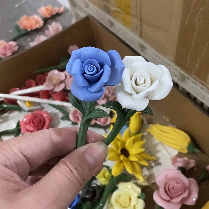 瓷片纯手工陶瓷花摆件