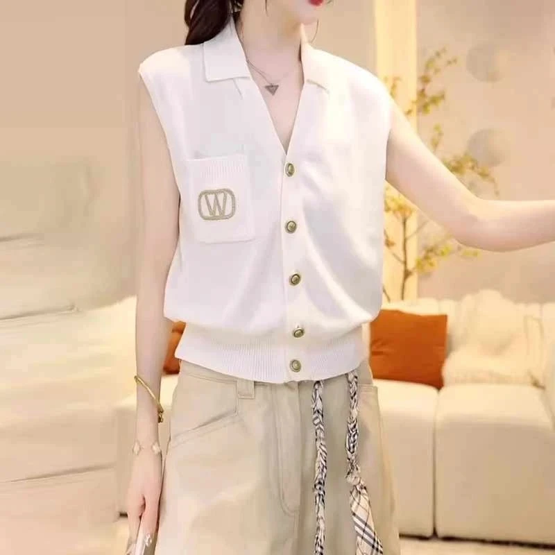2025夏季显瘦百搭七分休闲裤套装女设计师轻奢小香风针织马甲背心