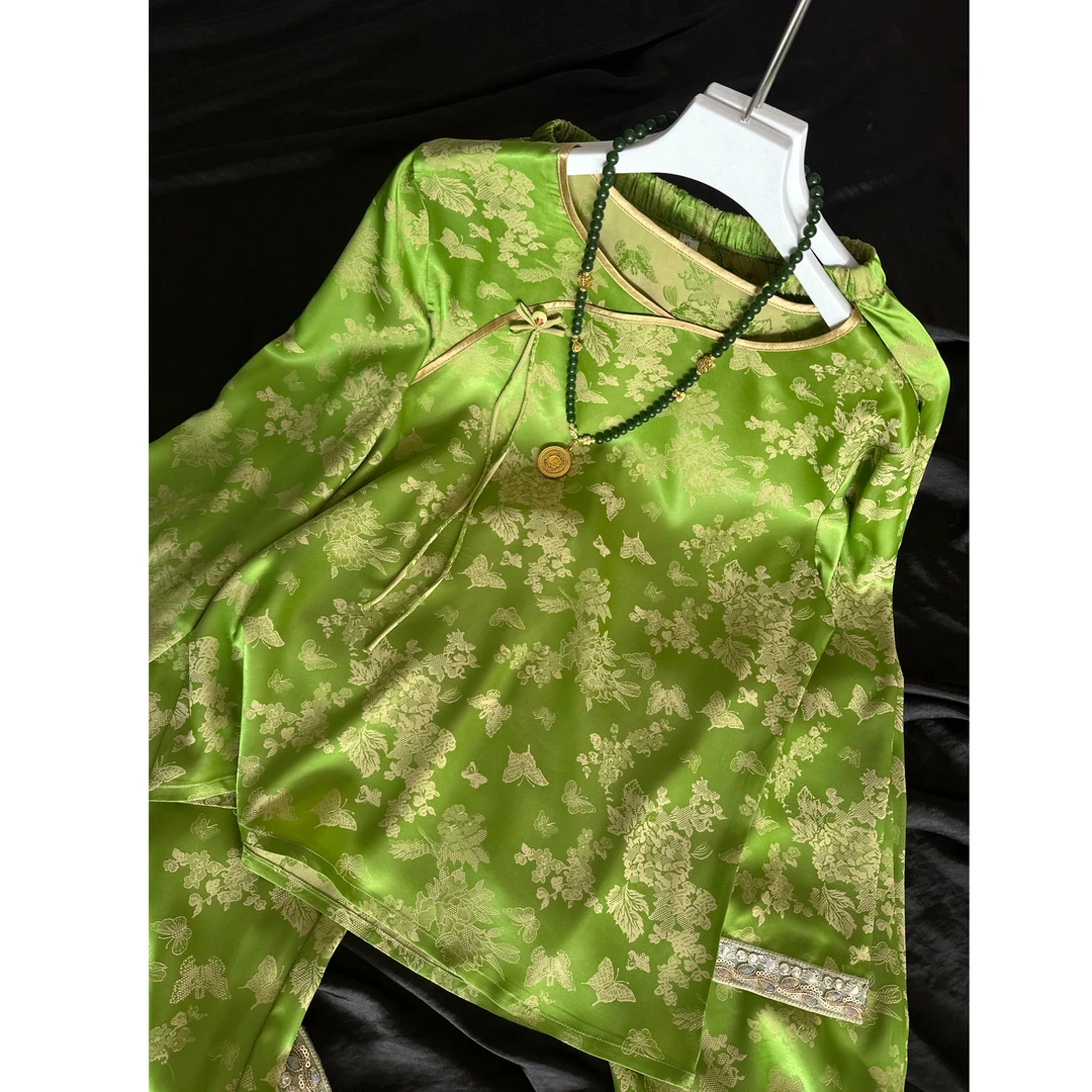 2451-春秋新款女士气质日常新中式复古长袖睡衣外穿套装