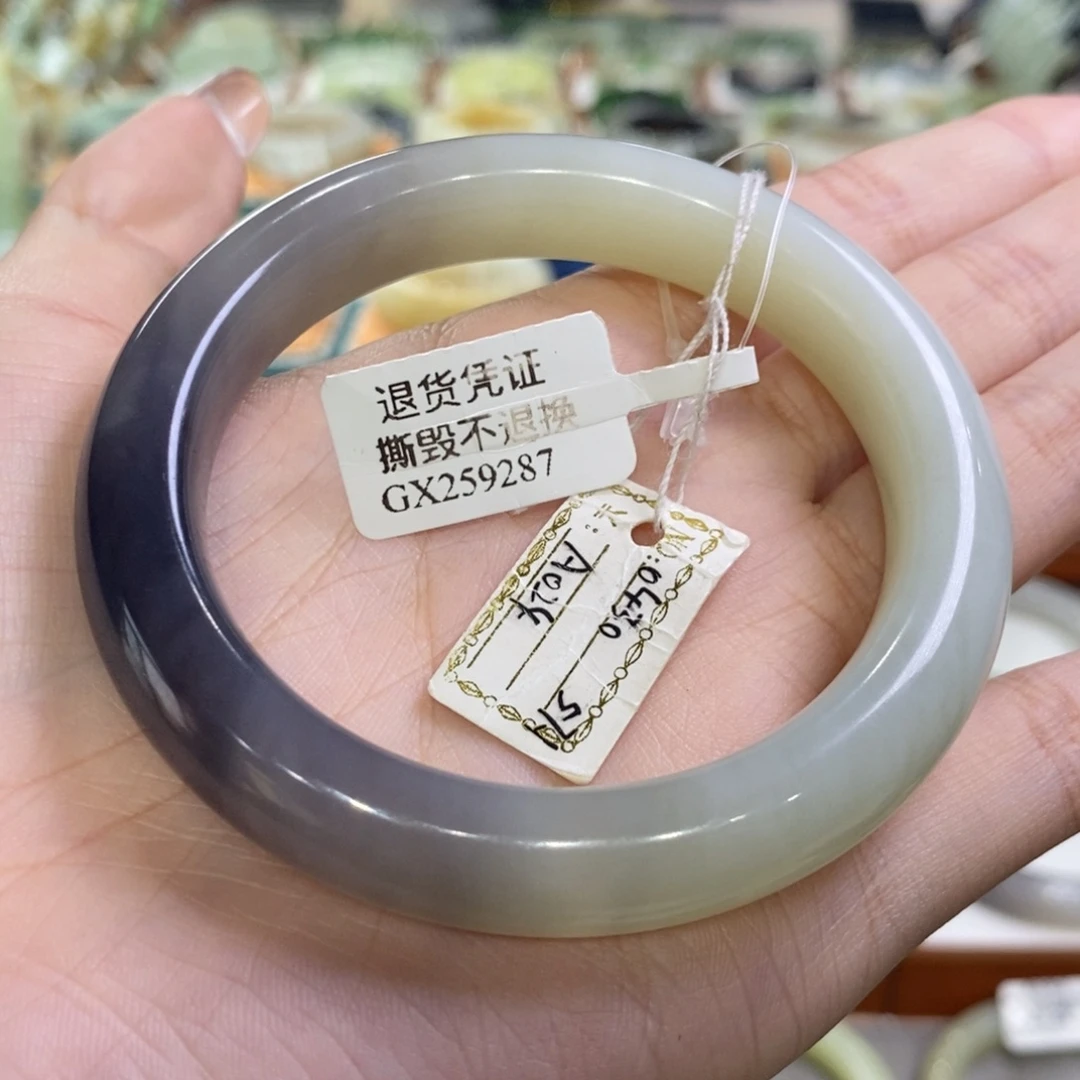 和田玉未镶嵌手镯蓝莓酱紫半山水56/57