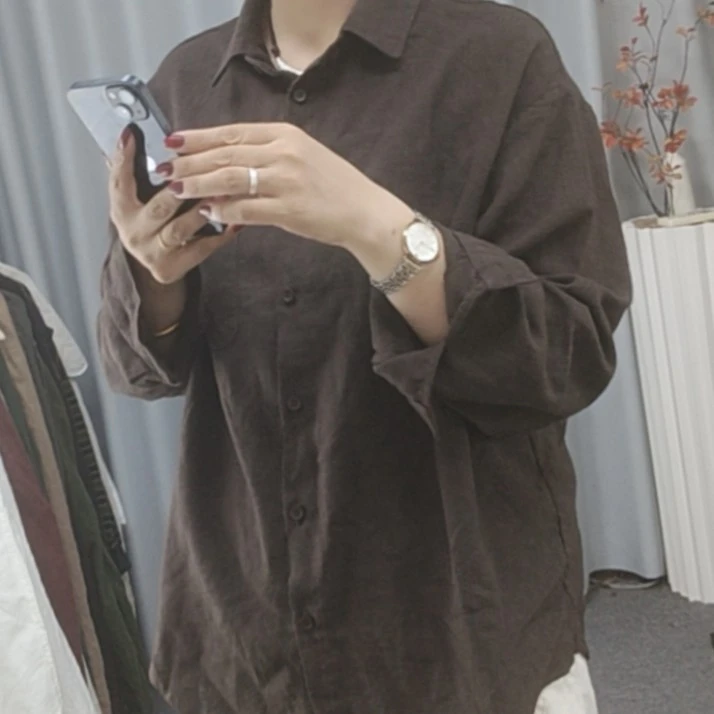 宽松版亚麻长袖衬衫夏季百搭高级感休闲上衣