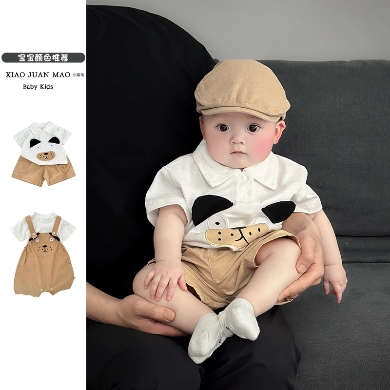T25X61夏季新款男女宝宝套装潮流时尚洋气卡通小狗套装两件套外出