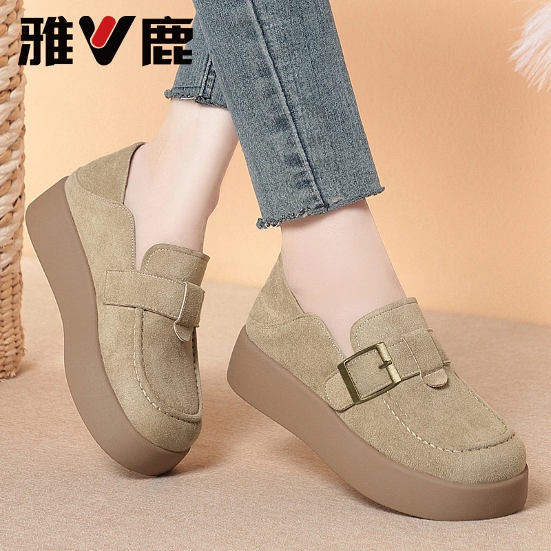 【雅鹿】2025年新款女士勃肯鞋舒适平底乐福鞋时尚百搭单鞋休闲女鞋