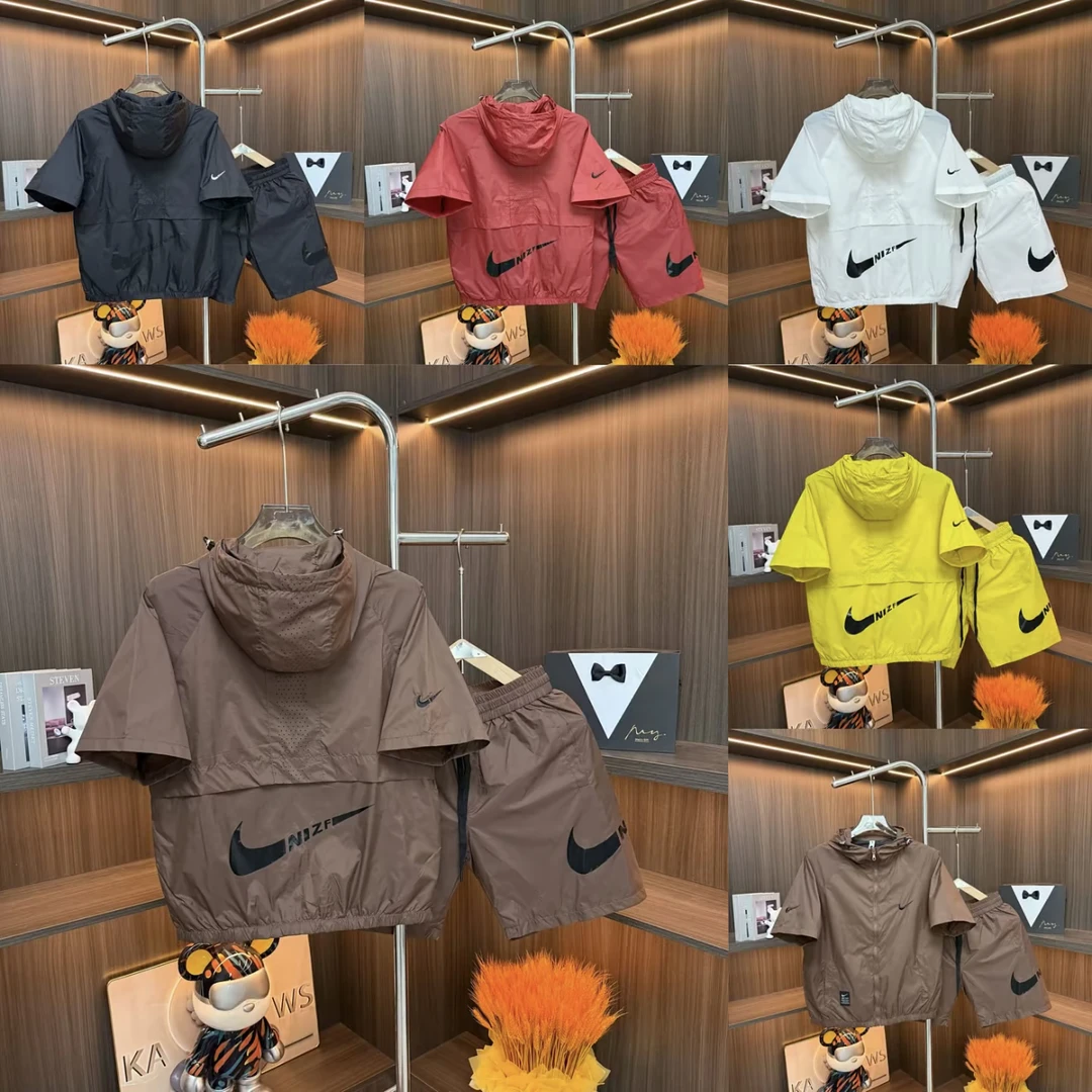 情侣夏季透气速干连帽贴布休闲运动短裤套装百搭薄款