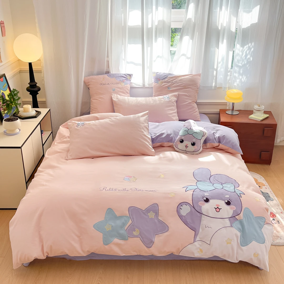 纯棉100%棉刺绣全棉刺绣三件套四件套可爱风公主风学生宿舍套件