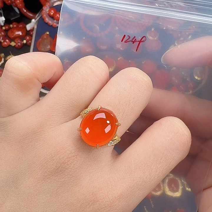 南红玛瑙银S925镶嵌戒指