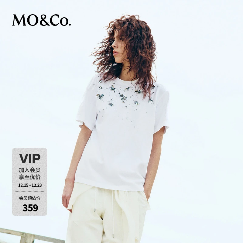 MOCO秋手工钉钻镜片短袖棉质T恤MBD3TEE014