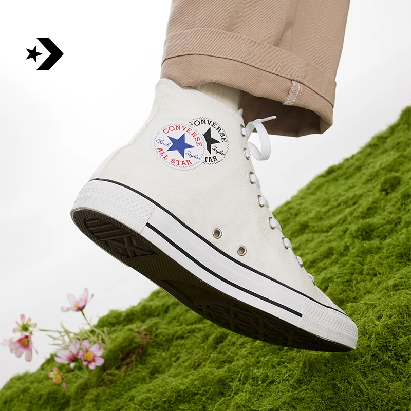 匡威AllStar男女错位感高帮帆布鞋小白鞋CONVERSE A09205C