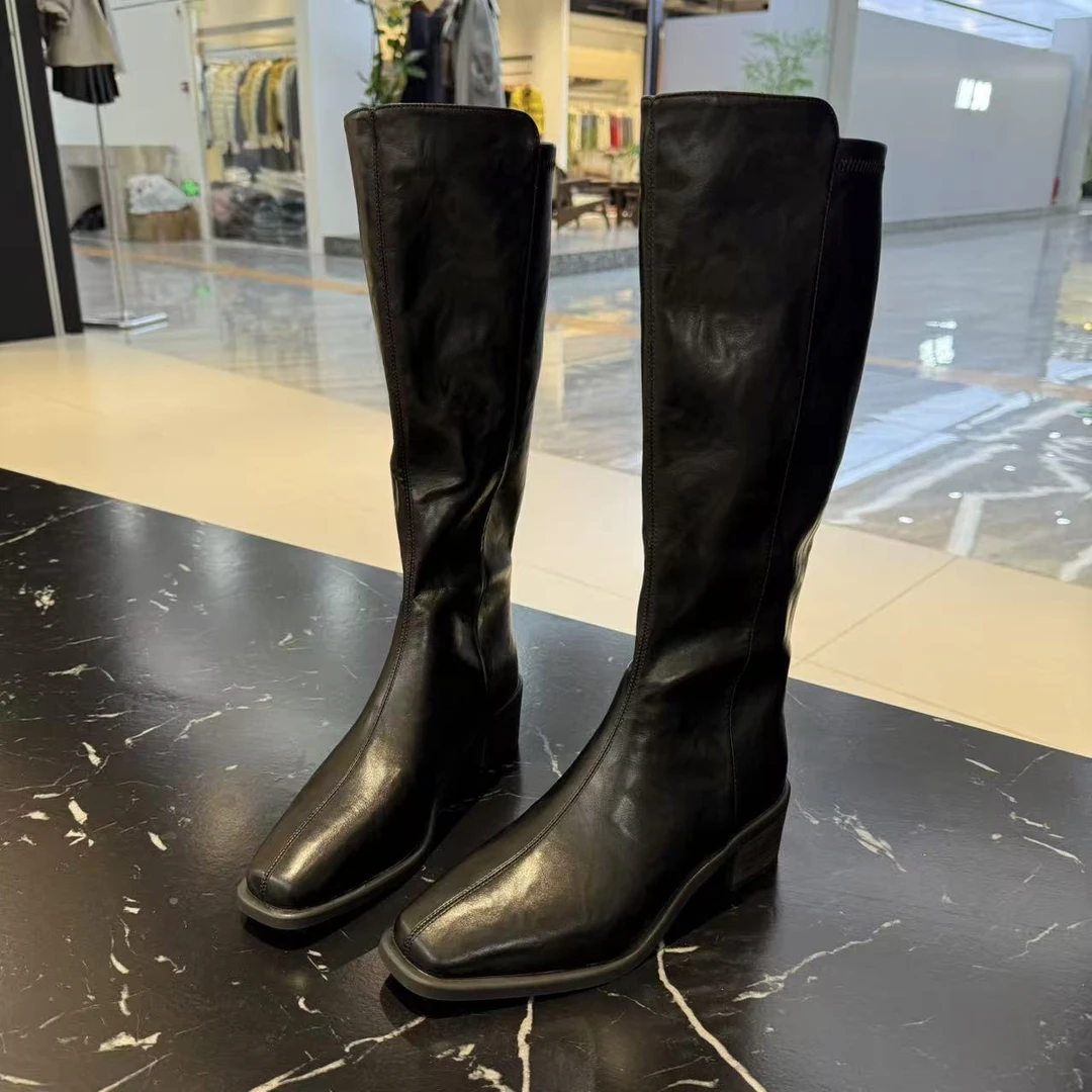 不加绒靴子-218-33方头复古美拉德高筒骑士靴