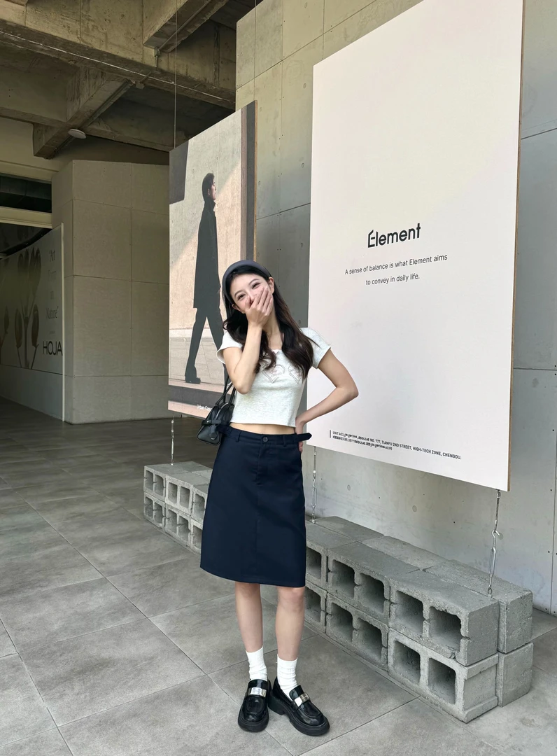 黑色春夏季半身裙女藏青色西装过膝中裙显瘦半身裙胖mm直筒短裙子