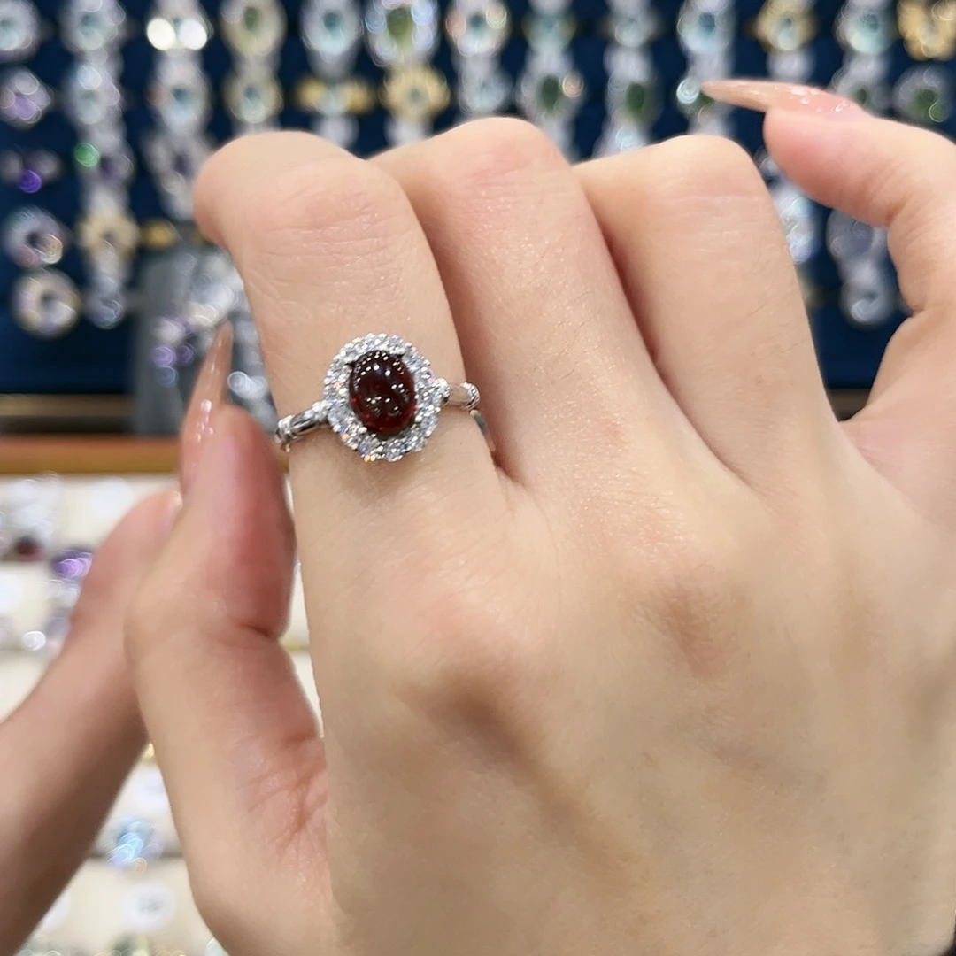 石榴石女款银S925镶嵌c****y戒指15