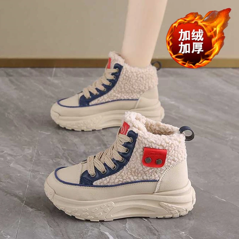 2025冬季加绒高帮雪地靴女韩板百搭厚底增高加厚保暖棉鞋短靴