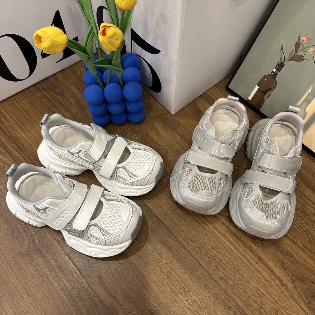 【AYU】2025新款夏季超透气魔术贴免系凉鞋老爹鞋美式复古ins