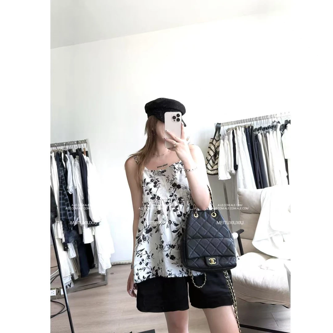 【阿乐家】大码微胖“热辣加州”清冷感~复古水墨画度假风印花吊带