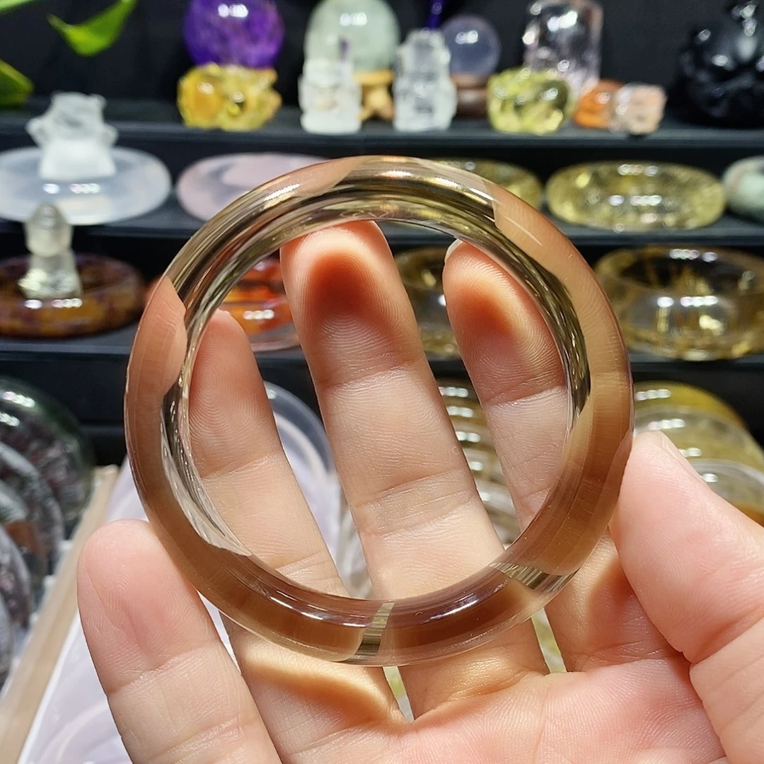 未镶嵌手镯水晶天然茶黄水晶手镯55圈口