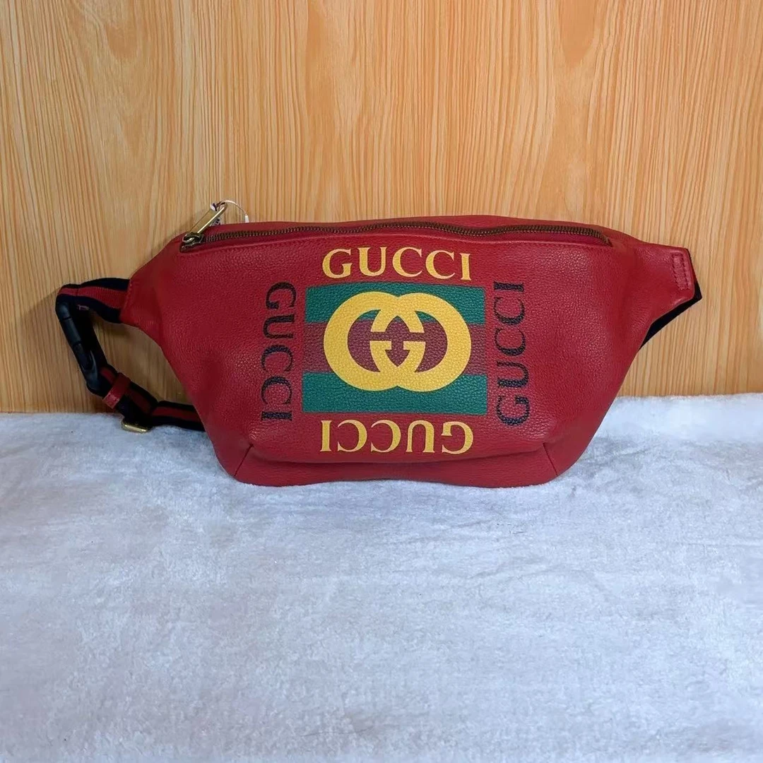 99新 GUCCI/古驰 红色双G腰包小号/胸包/友奢