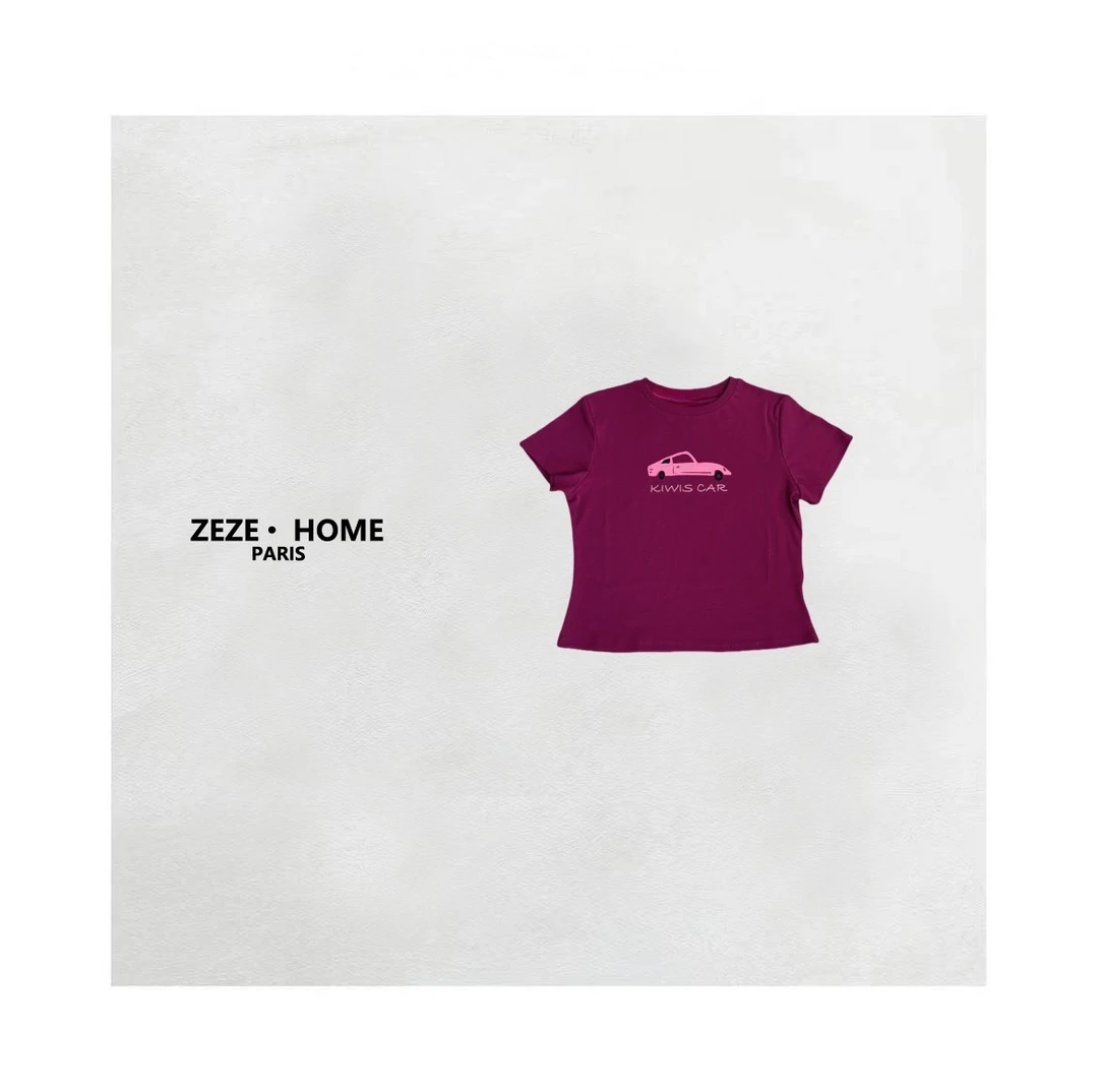 【多多专属】小众设计小汽车印花修身短袖T恤女夏季2025新款