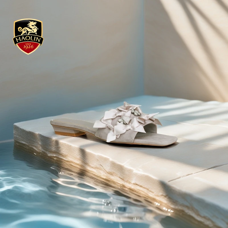 豪麟名鞋迪嘉女鞋休闲平底凉拖鞋凉拖羊反绒面革DJHJA51WL011