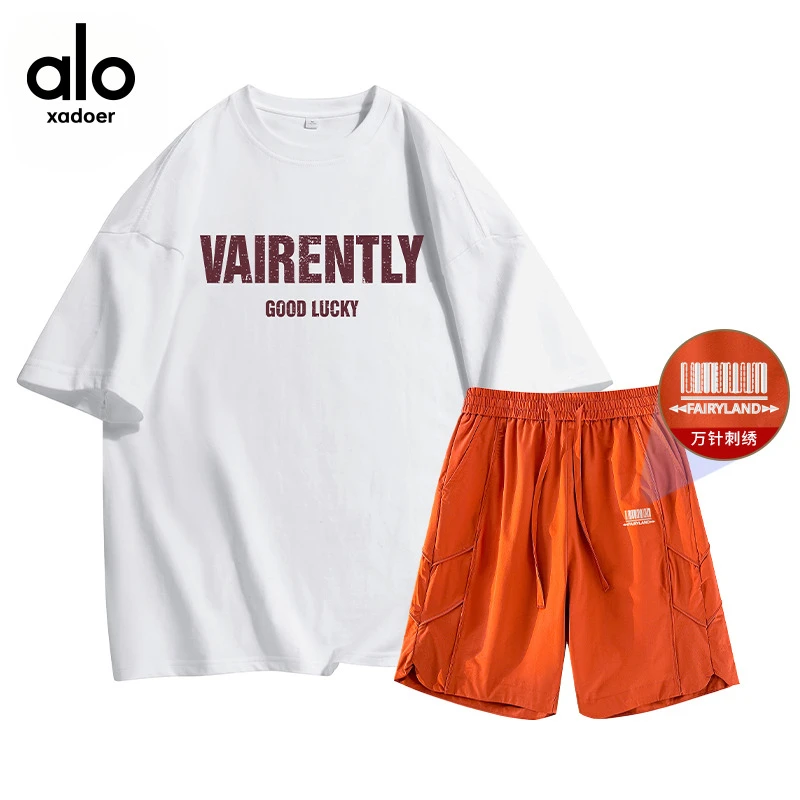 Aloxadoer纯棉户外学生宽松时尚T恤男女短裤男潮流百搭套装潮夏季