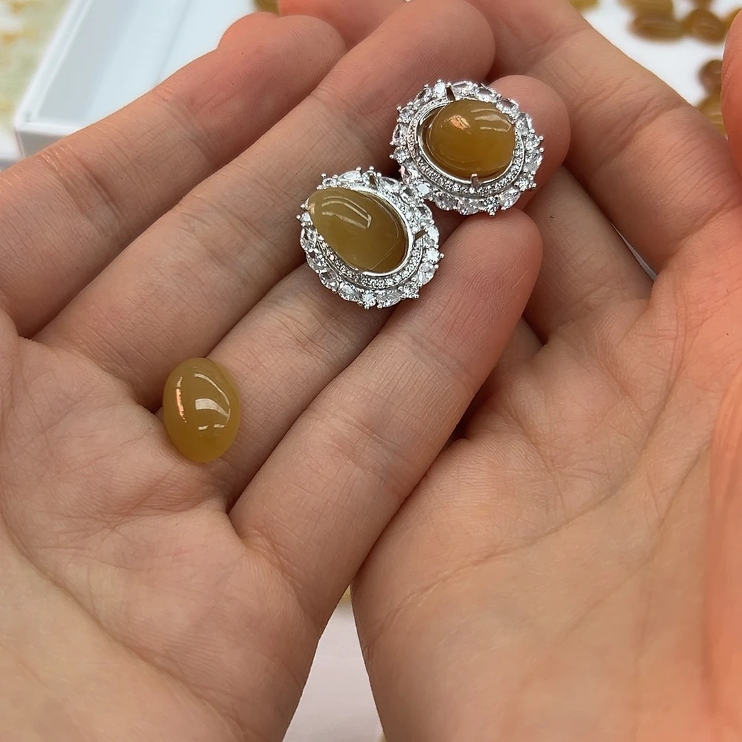 银S925镶嵌和田玉耳饰流*