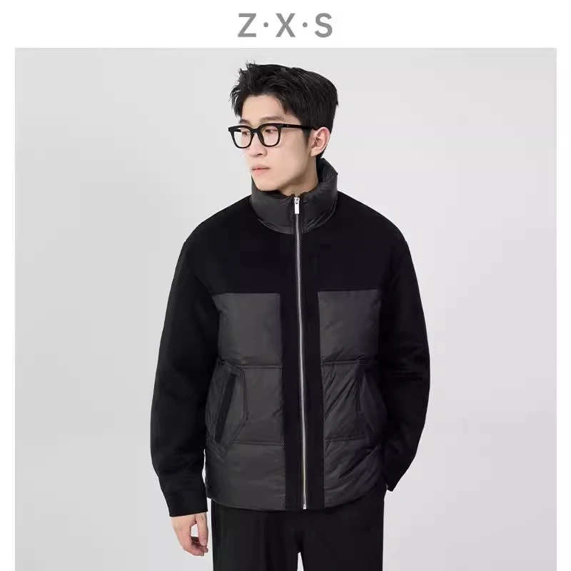 ZXS 白鸭绒高级感男士羽绒服短款加厚拼接面包服冬季外套