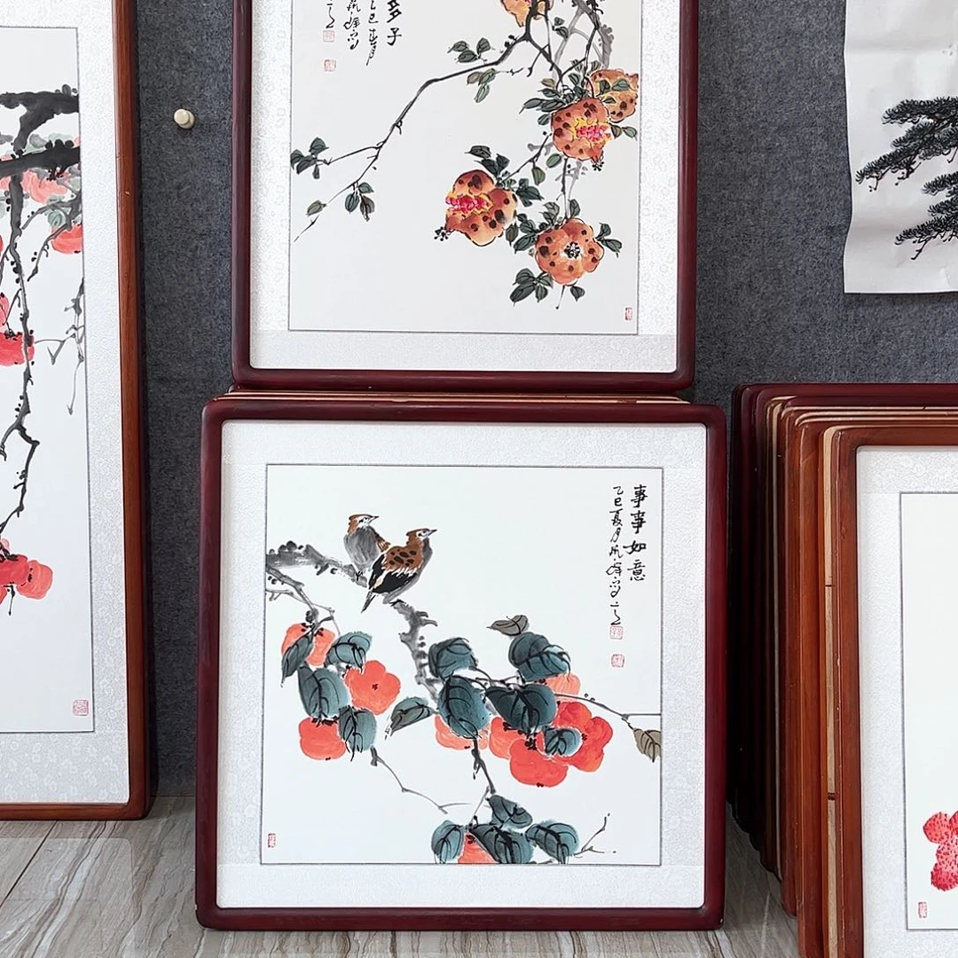 国画书画作品带框63×63