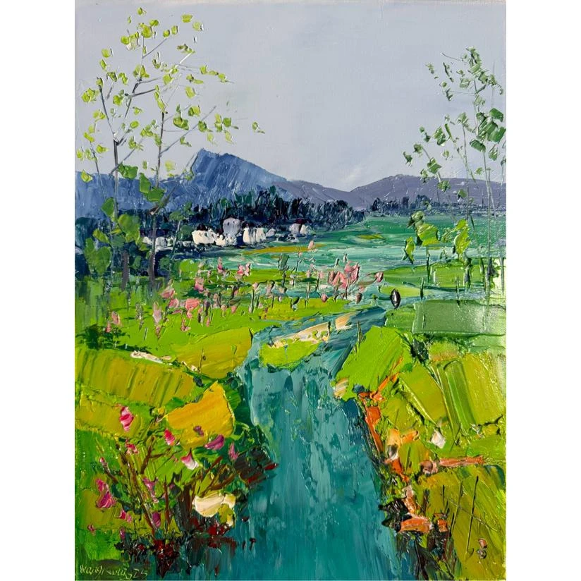 《春到江南》手绘油画餐厅书房客厅装饰画