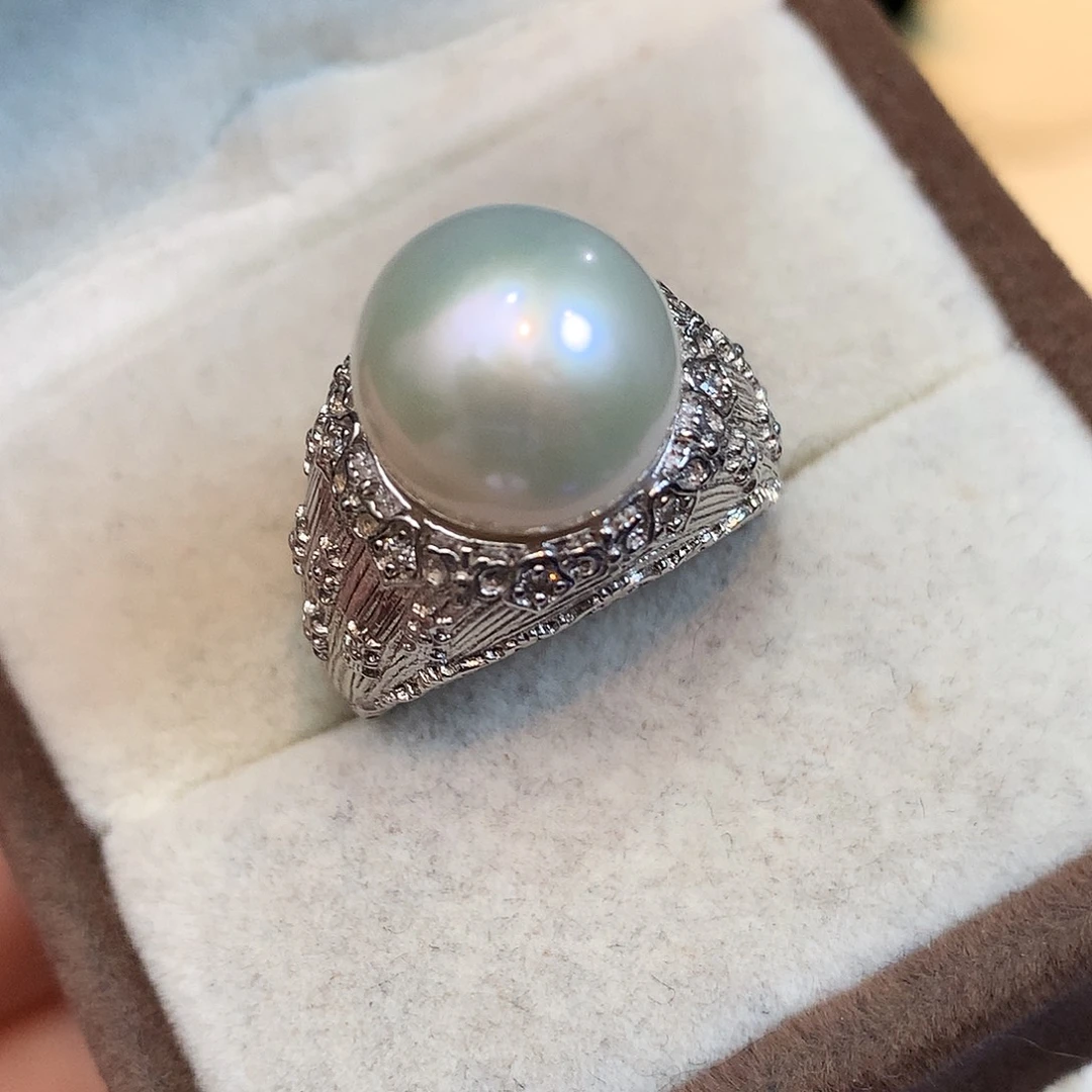 银S925镶嵌戒指淡水珍珠