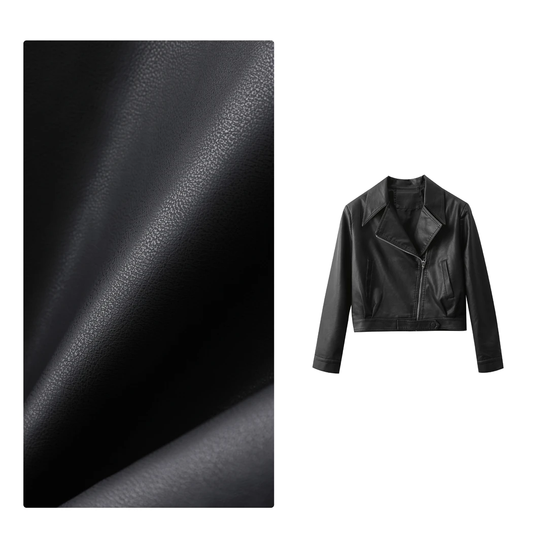 门店59&9！私服皮衣」翻领宽松垂感拉链设计短款皮衣外套女 C23492