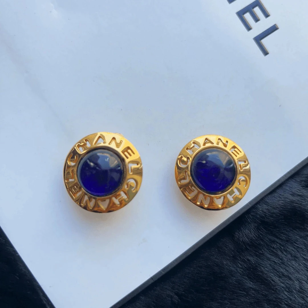 95新 Chanel/香奈儿 Chanel vintage香奈儿中古蓝琉璃耳夹