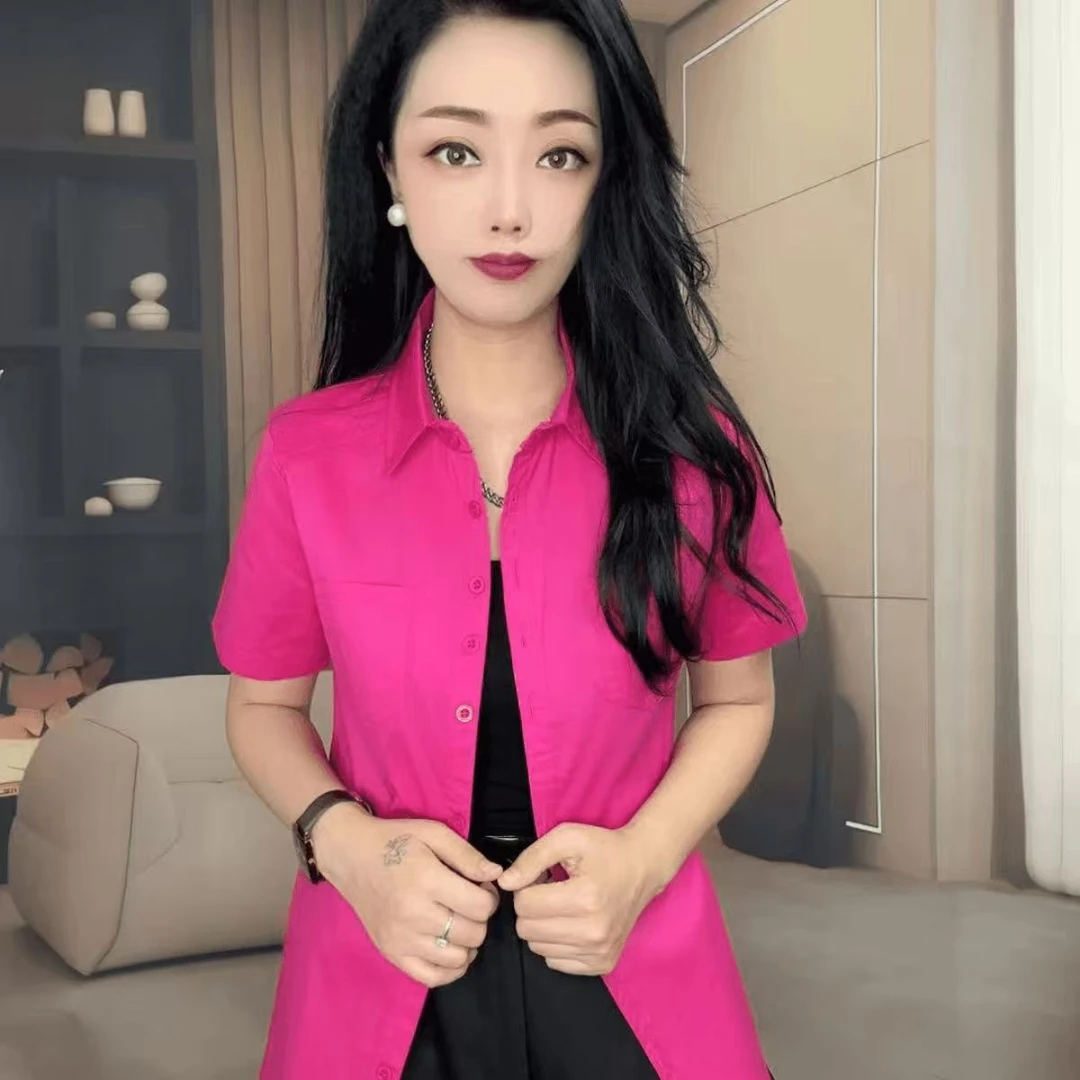 糖果色短袖衬衫女职业OL春夏2025新款洋气衬衣修身显瘦上衣百搭潮