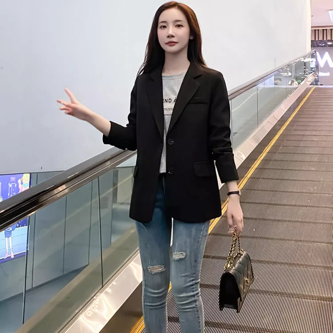 黑色宽松休闲小西装外套女春秋款气质百搭上衣