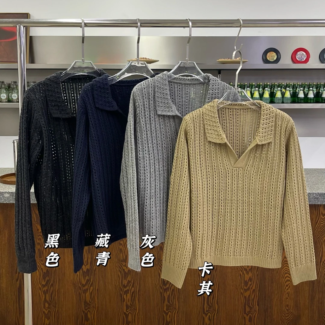 松弛感小众独特镂空针织翻领毛衣 1548