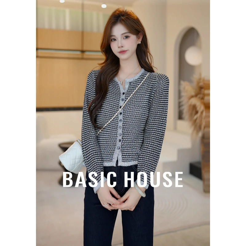 Basic House/百家好小香风撞色条纹针织衫女新款上衣B1195B50B72