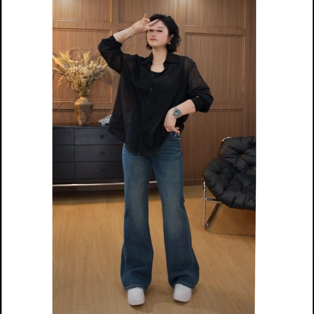 ZHONG大大【】四面弹牛仔裤2025秋季新款高腰显瘦修身微喇长裤50618