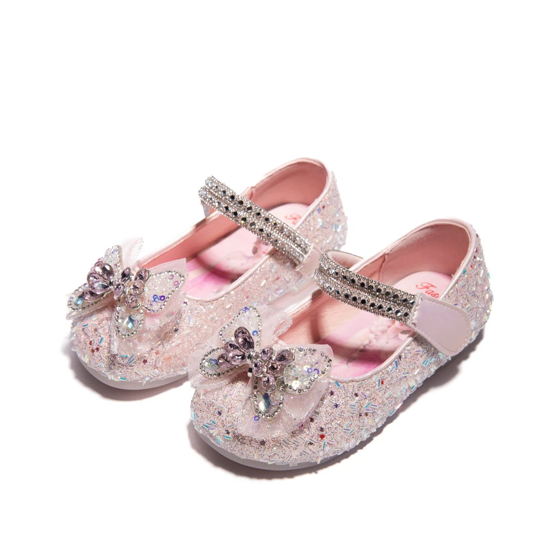L.秋季新款儿童珍珠蝴蝶结公主鞋魔术贴女童玛丽珍鞋软底童鞋2510