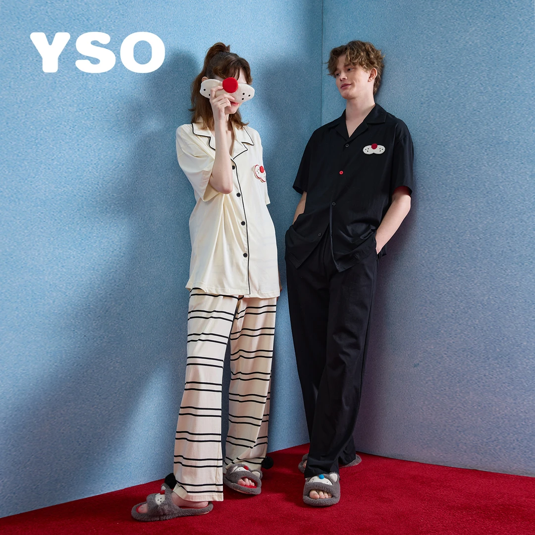 yso【酷猫系列】睡衣夏季休闲情侣全棉睡衣可爱短袖可外穿家居套装