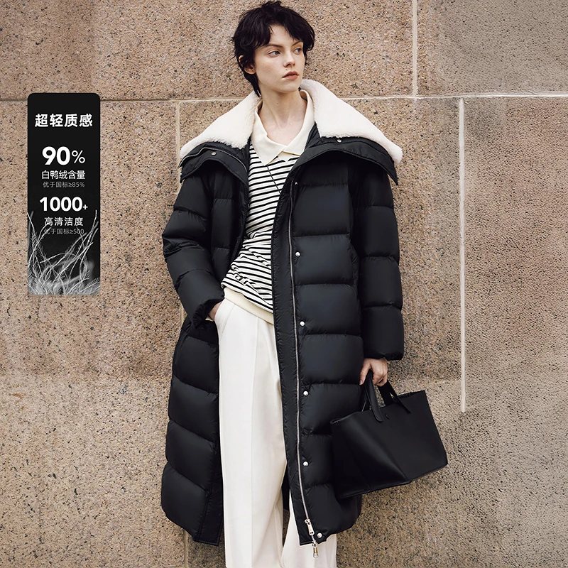 LILY冬慵懒雅丹风大翻领轻量0压防风保暖中长款羽绒服124419DD958