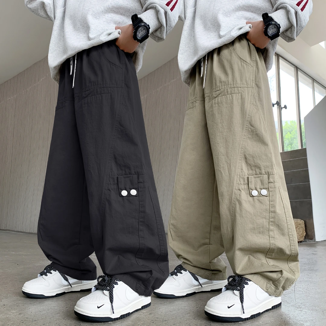 男童裤子纯棉春秋新款装季儿童工装长裤中大童休闲黑色初中生男孩