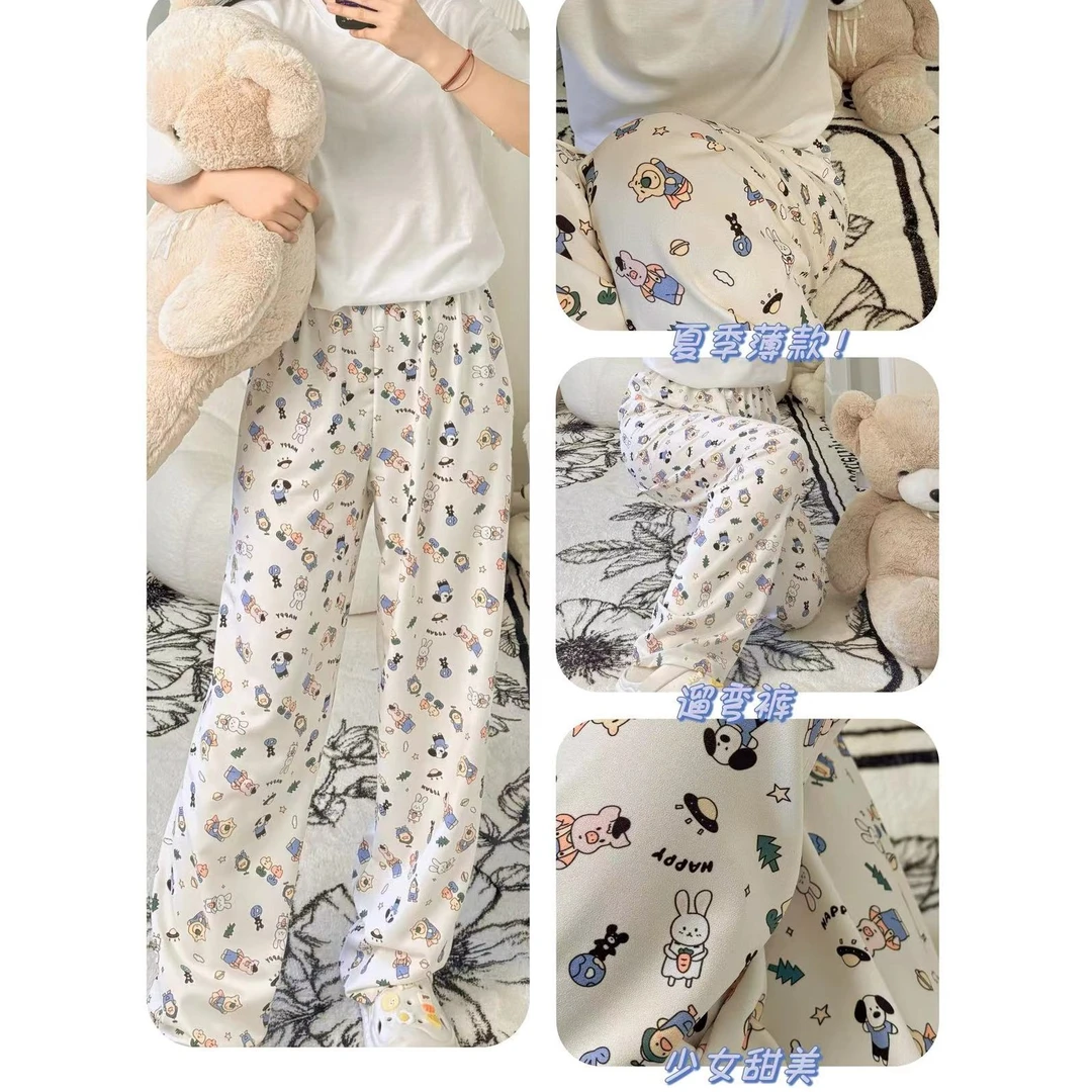 长裤碎花夏季乱麻睡衣家居服套装直筒薄款法式睡裤防蚊裤