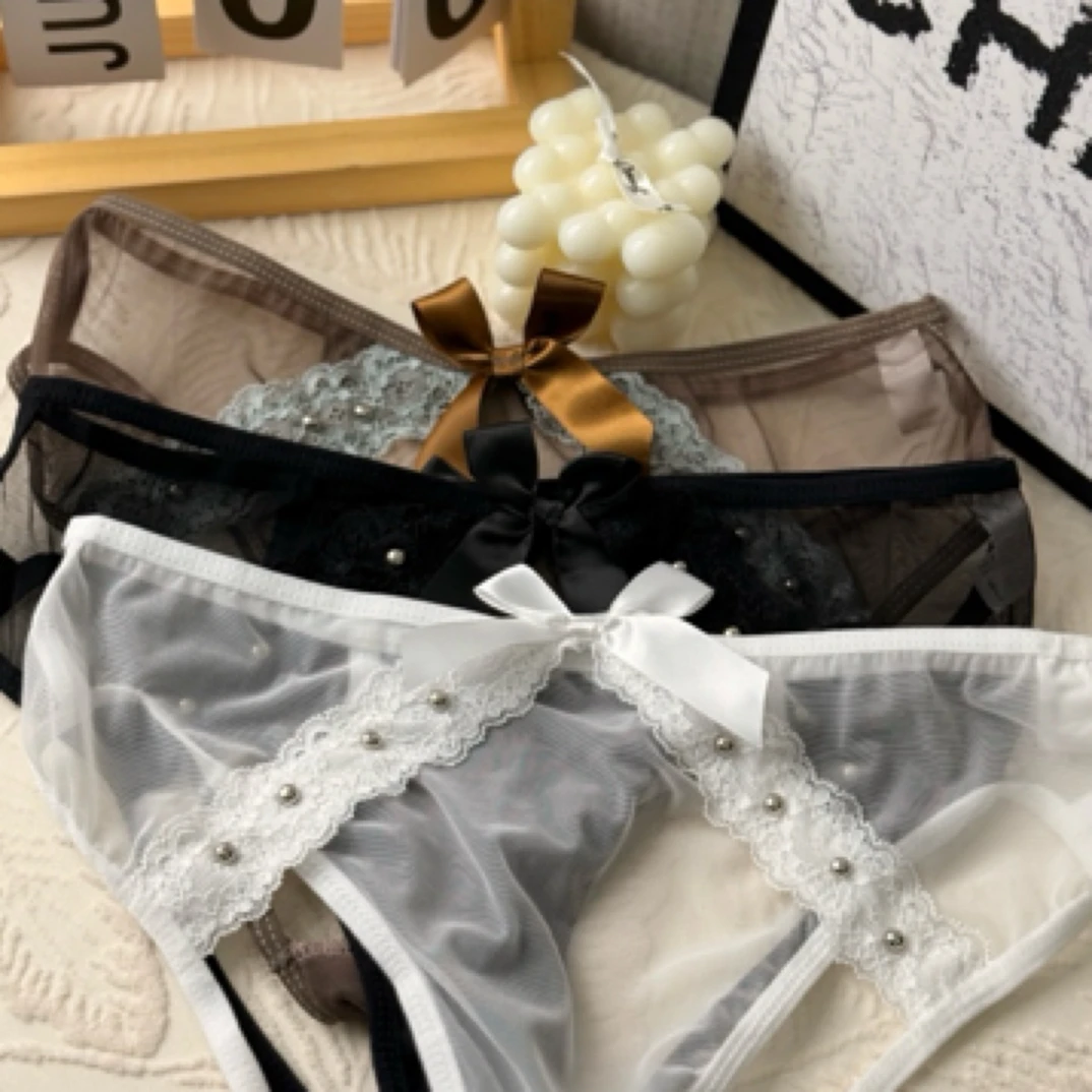 QQ性感纯欲低腰透气蕾丝双面蝴蝶结少女三角内裤