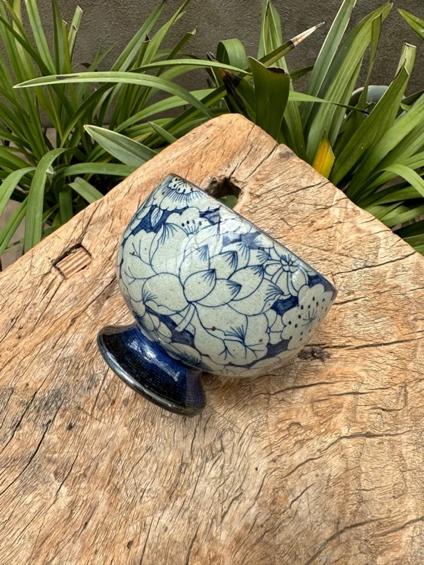 【近山古美】粗陶万花顿顿杯手工拉坯手绘高温釉下青花瓷
