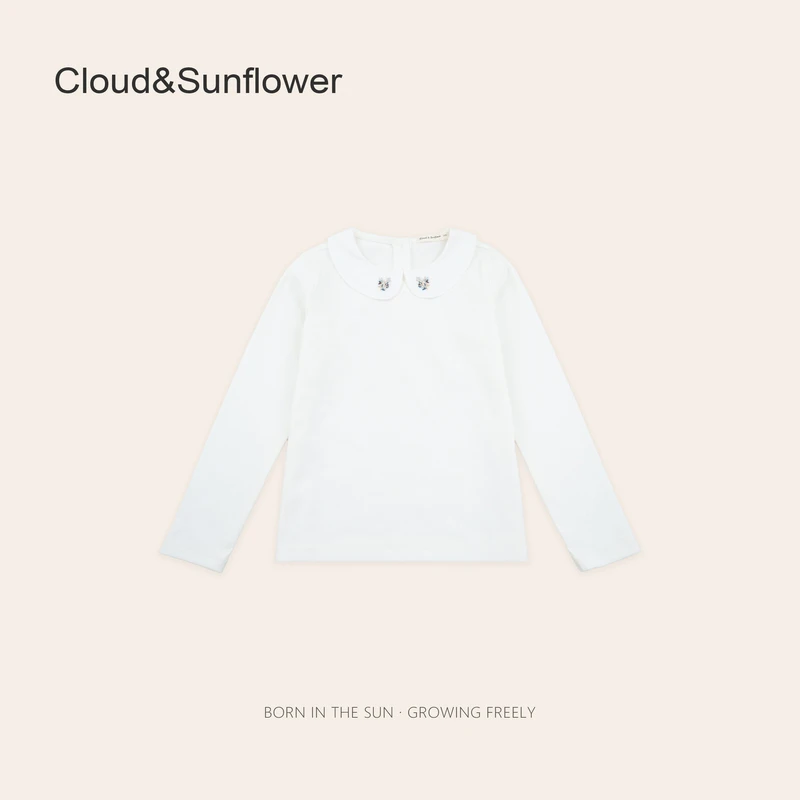 【云朵小葵】女童春季翻领刺绣小花休闲打底衫251061