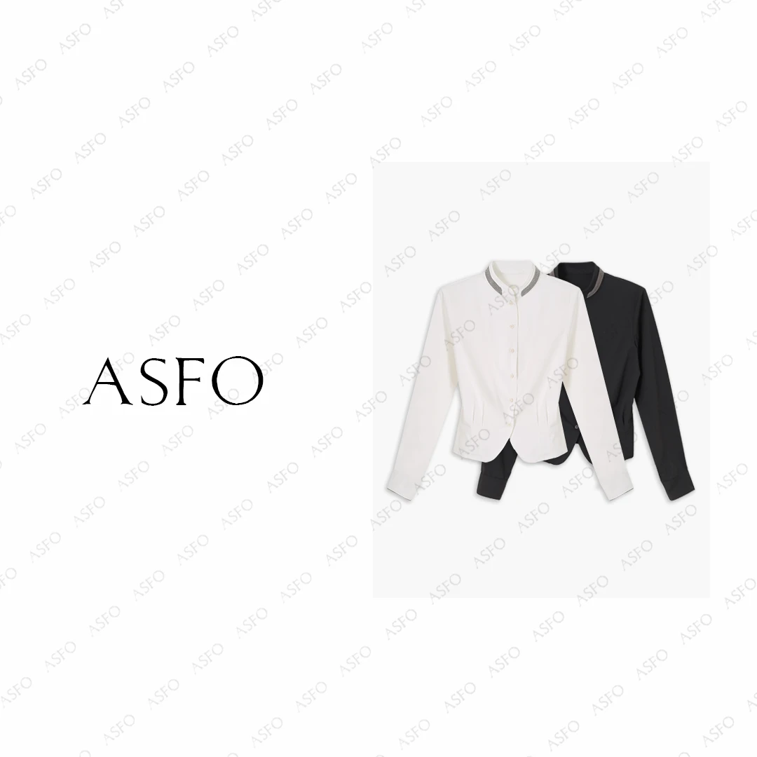 【AS小Lady】25新缎光垂坠爽滑闪耀珠链立领收腰衬衫AS25QCS02548