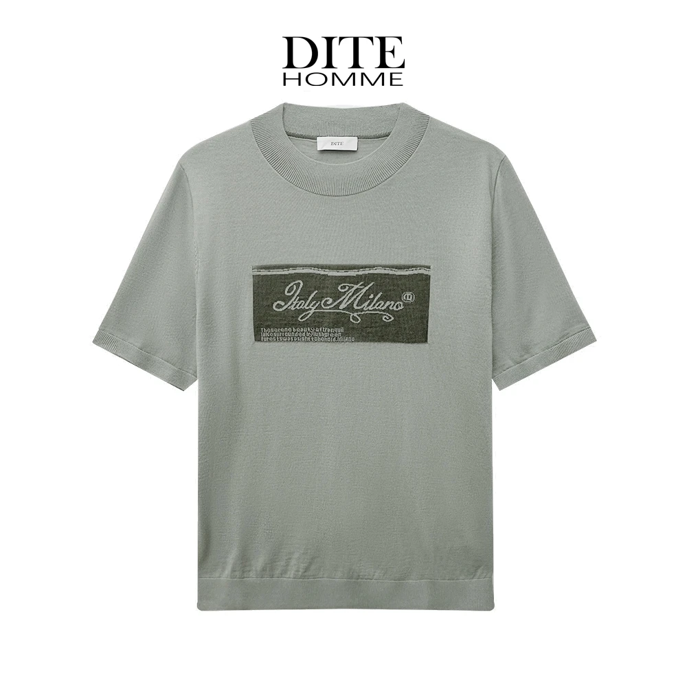 Dite迪特2025年男士新款运动绵羊毛短袖休闲打底针织印花圆领T恤