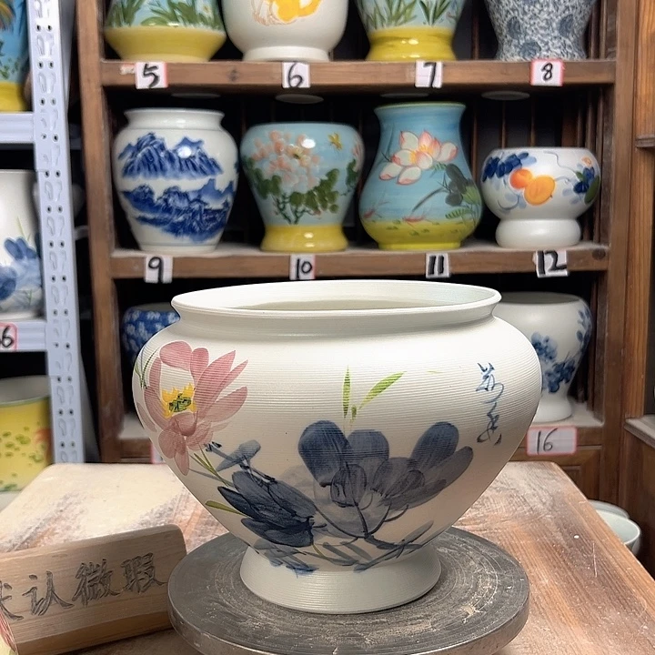 陶高20口20青花荷花陶瓷